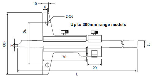 Vernier Depth Calipers upto 300mm range models - SPECIFICATIONS & DIMENSIONS