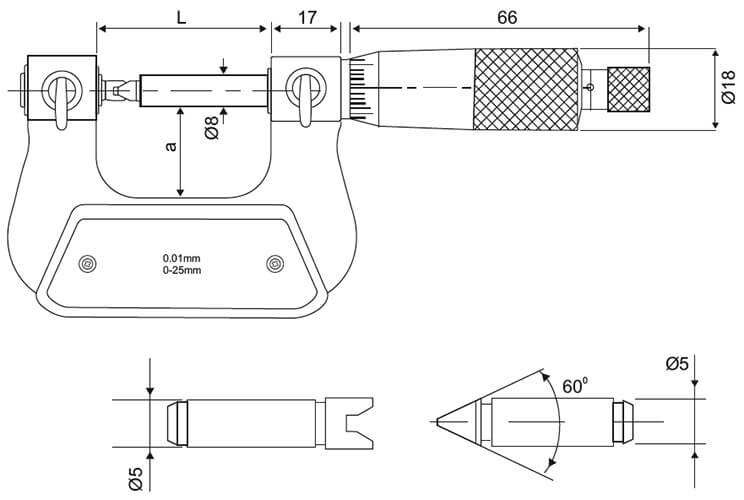 Screw Thread Micrometer - SPECIFICATIONS & DIMENSIONS