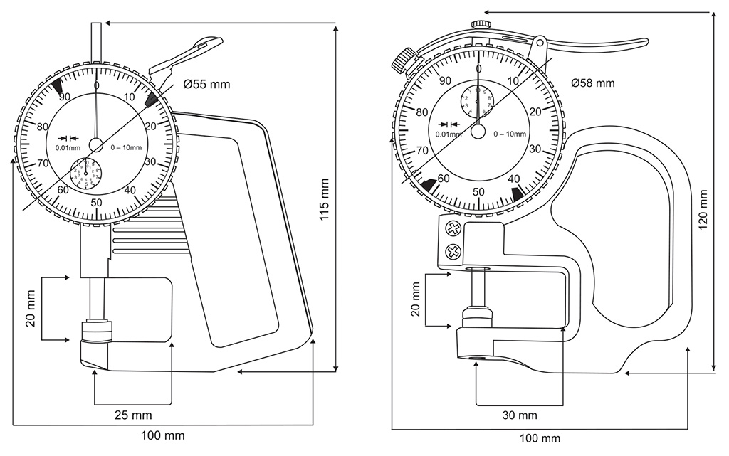 Dial Thickness Gauge - SPECIFICATIONS & DIMENSIONS