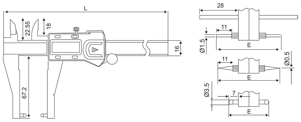 Digimatic Caliper with Interchangeable Anvils - SPECIFICATIONS & DIMENSIONS