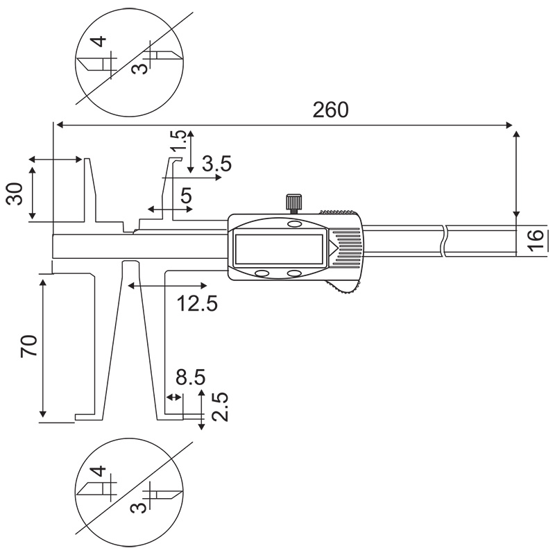 Digimatic Inside Groove Calipers - SPECIFICATIONS & DIMENSIONS