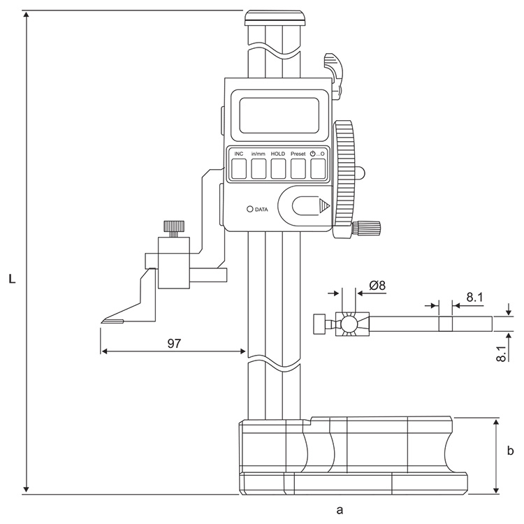 Single Beam Digimatic Height Gauges with Bluetooth - SPECIFICATIONS & DIMENSIONS