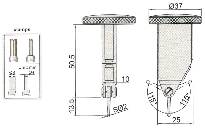 Vertical Dial Test Indicator - SPECIFICATIONS & DIMENSIONS